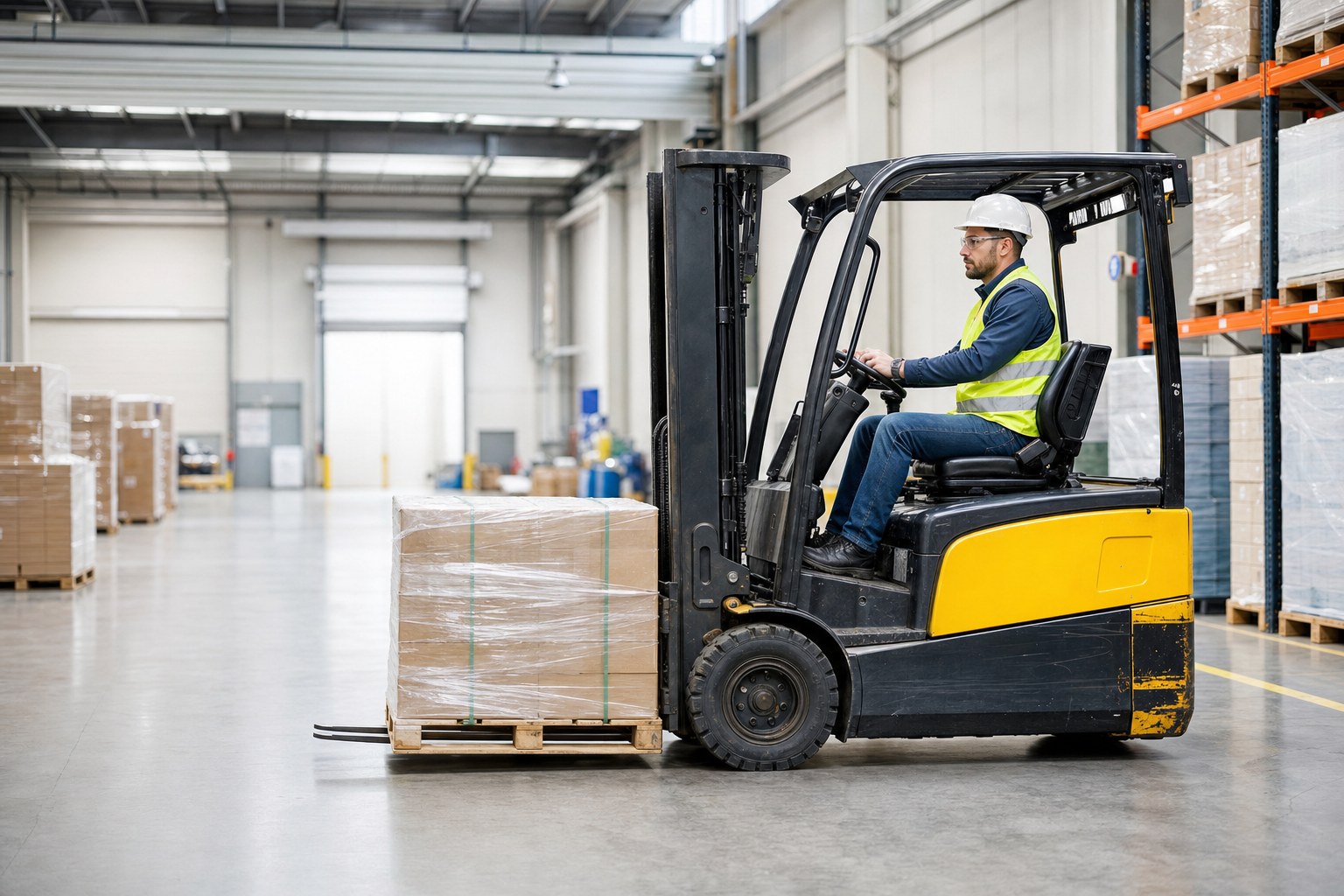 Forklift parked safely in a workplace training area